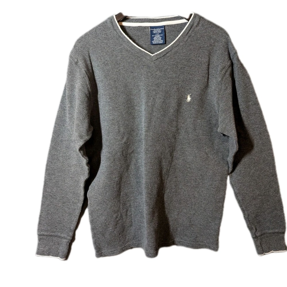 Vintage Y2K Polo Ralph Lauren Sleepwear Gray Waffle Knit Shirt Men's Large Cotto